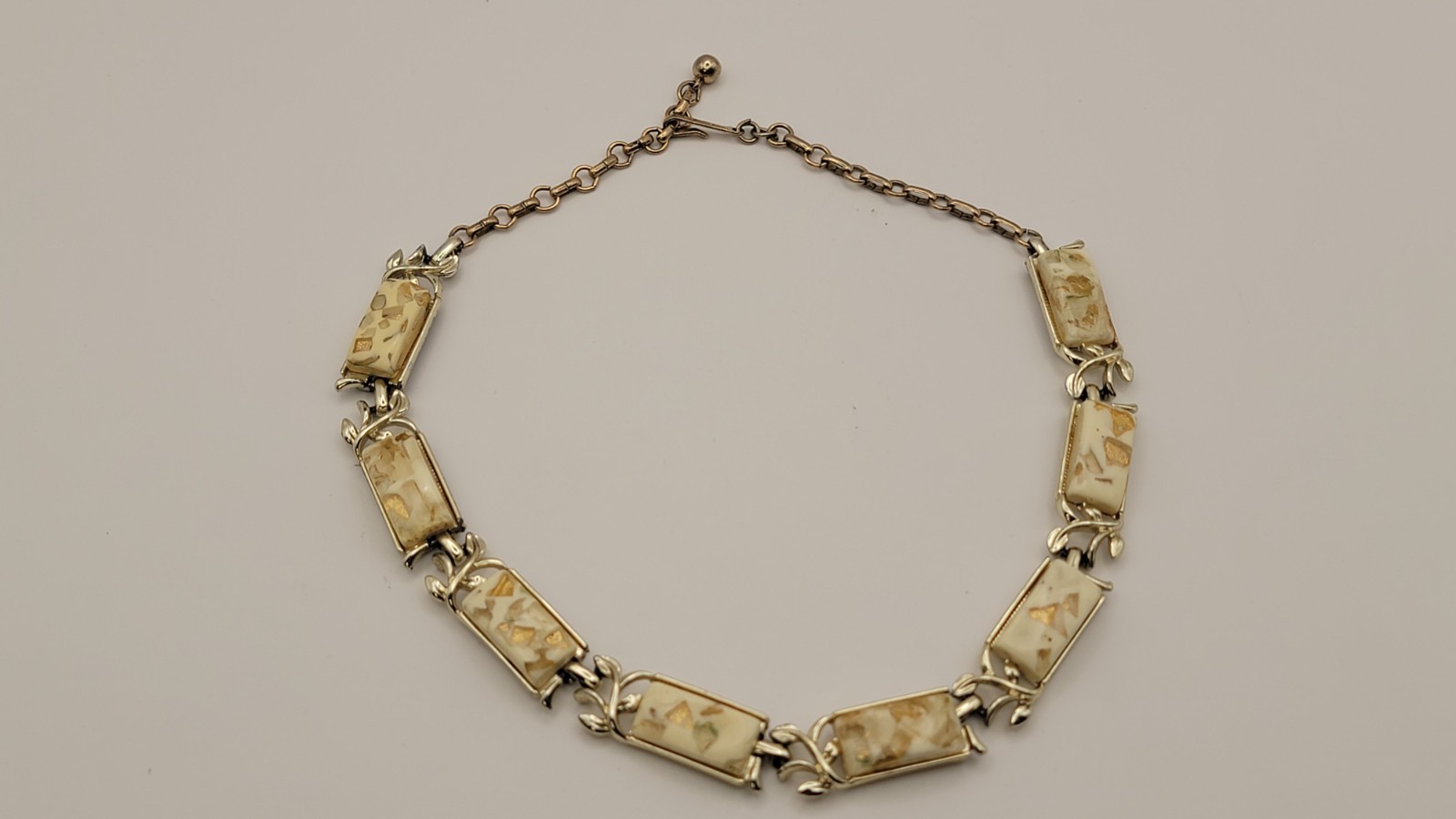 Vintage Thermoset Lucite Coro Off White Confetti Necklace Gold tone