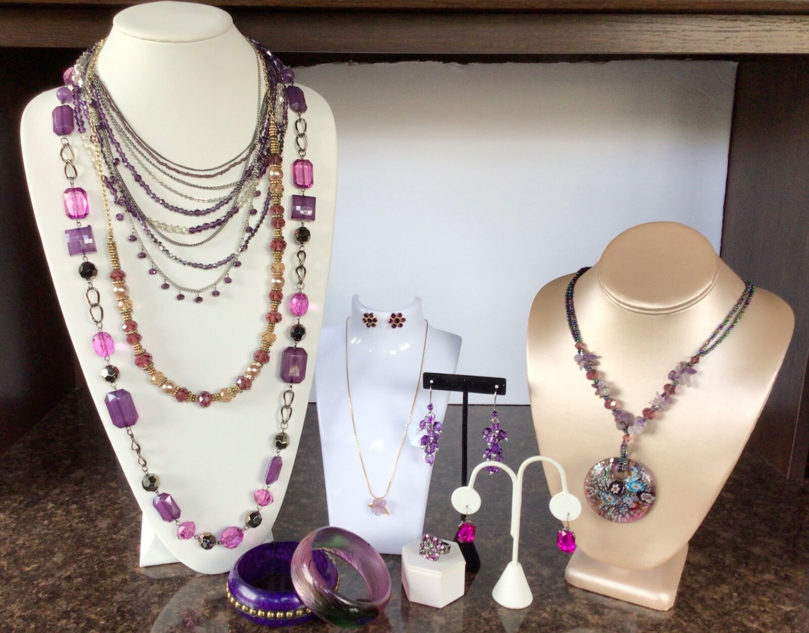 Purple Themed Jewelry Lot (11 Pieces) Silver/Gold tone Rhinestone Beads Enamel