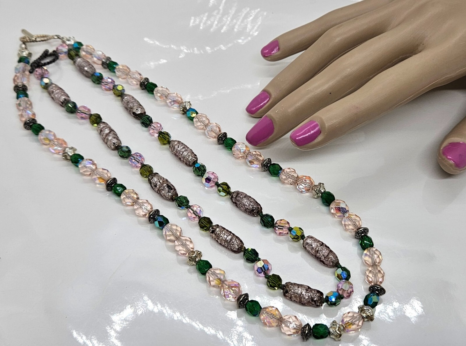 Vintage Art Glass Necklace Multicolor Beads Toggle Closure Lot of Two