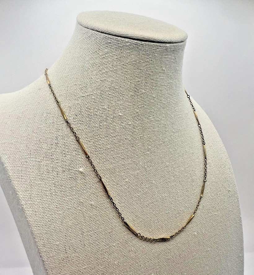 Vintage Monet Gold Tone Bar Link Chain Necklace 15” Signed Layer Miniamalist