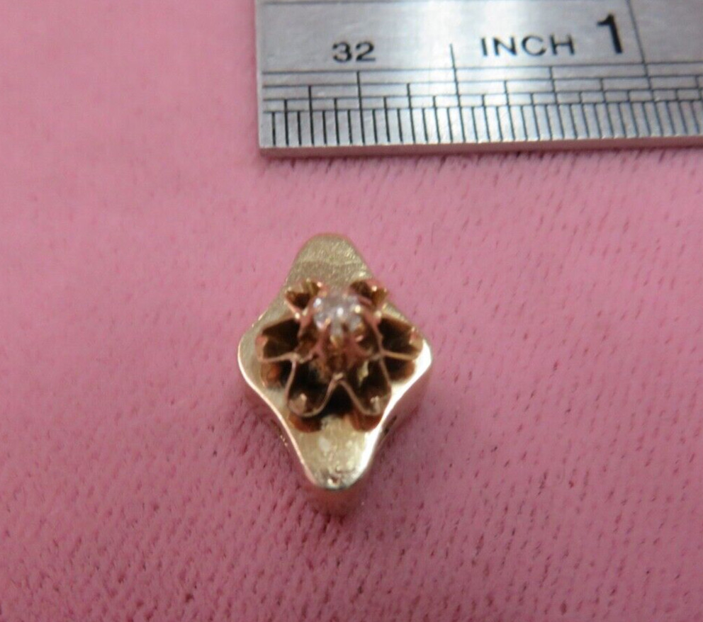 14K Solid Y. Gold Diamond Chip Slide Charm for Bracelet 1.62 Grams