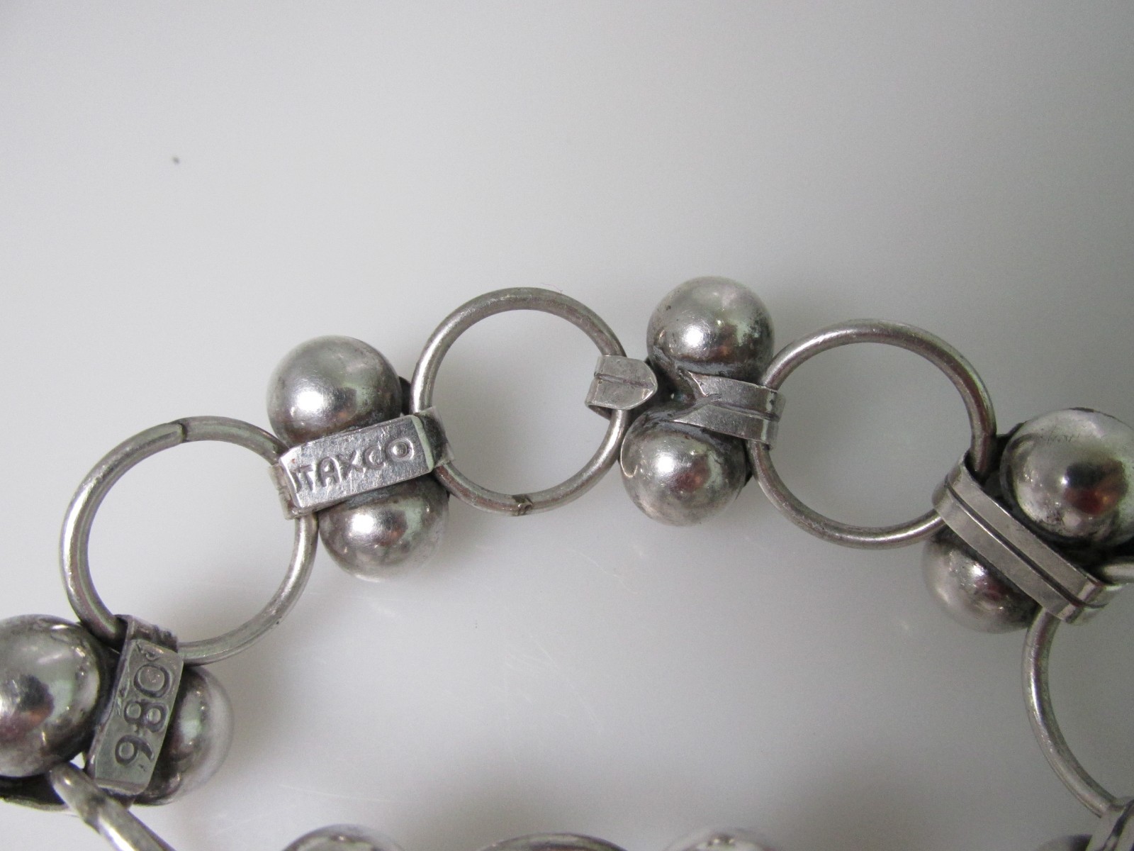 1940’s Design Mexico Taxco 980 Silver Pearl Link Bracelet Floral 32grams