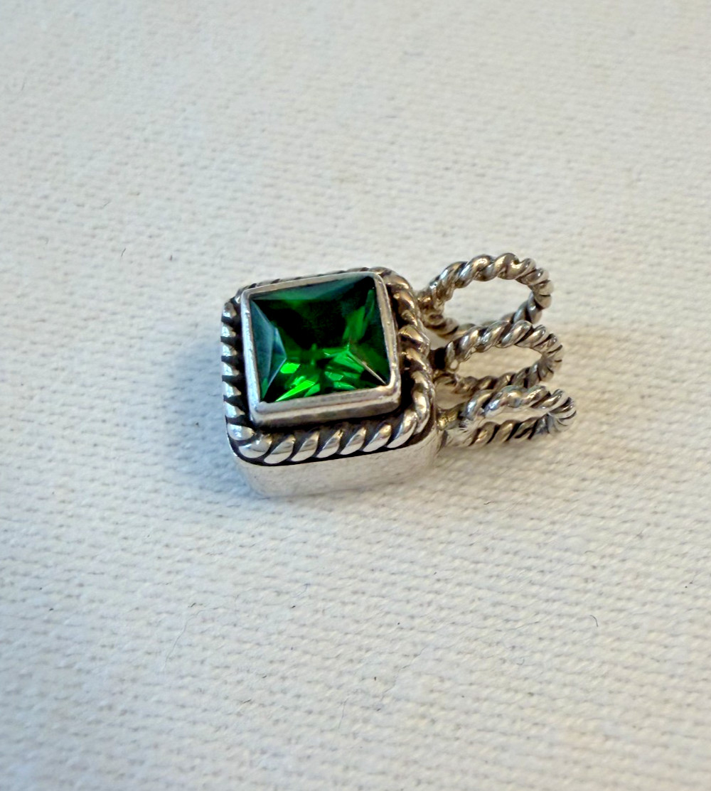 Vtg Lori Bonn Sterling Silver Birthstone Charm 925 Rope Border – May Emerald