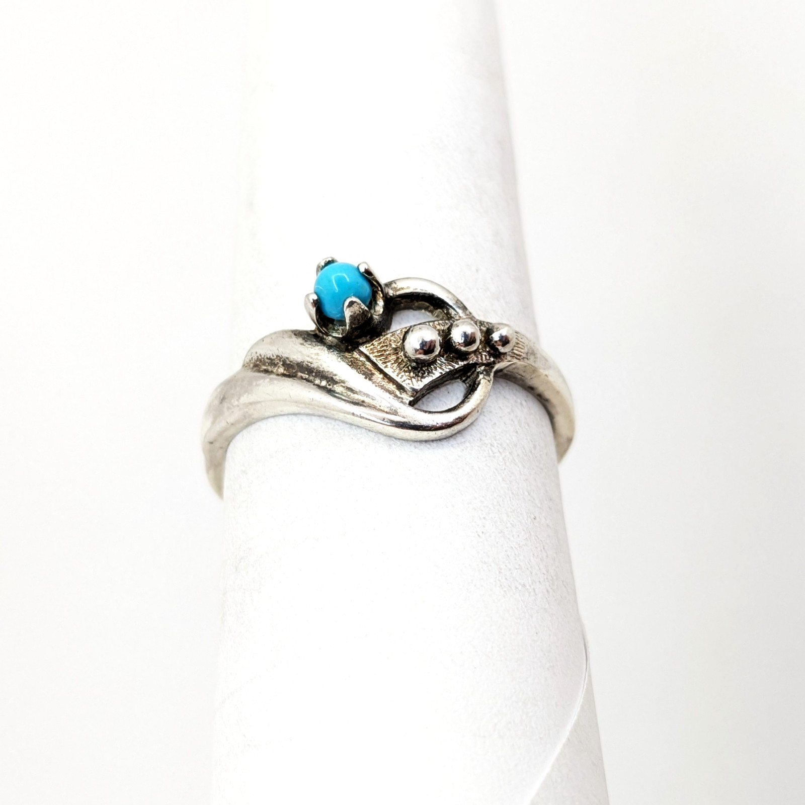 Vintage Soviet RING Silver⭐925 mark USSR with Turquoise-size: 8.5US (18.5mm) #19