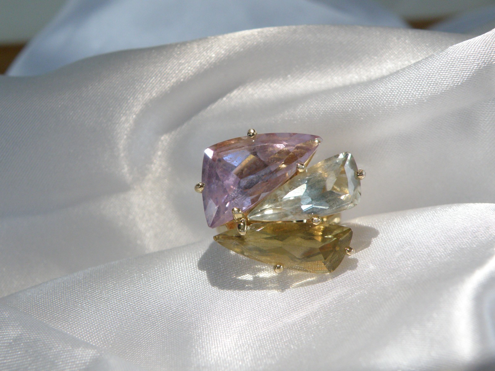 Sterling Silver 925 Vermeil Natural Green Amethyst Statement Ring Size 8