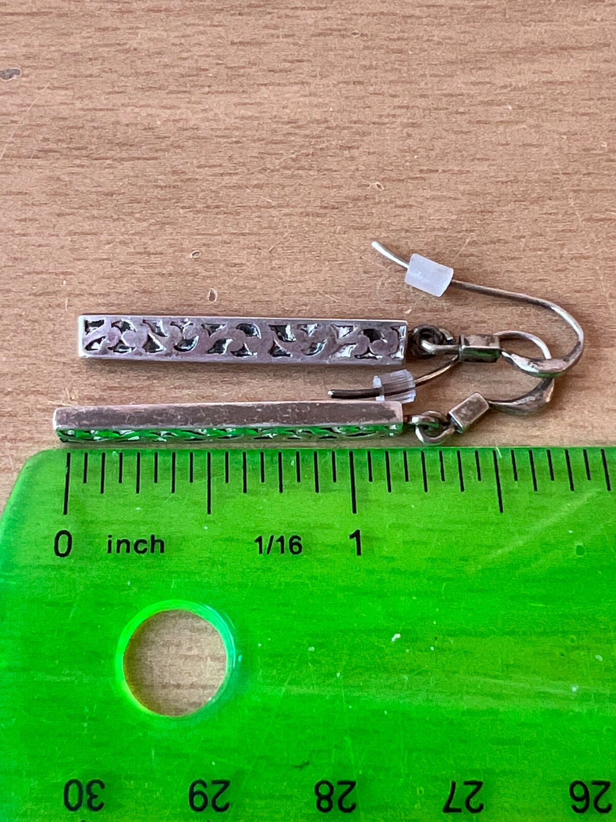 VINTAGE 925 STERLING SLVER MODERNIST ORNATE ETCHED BAR LONG DANGLE DROP EARRINGS