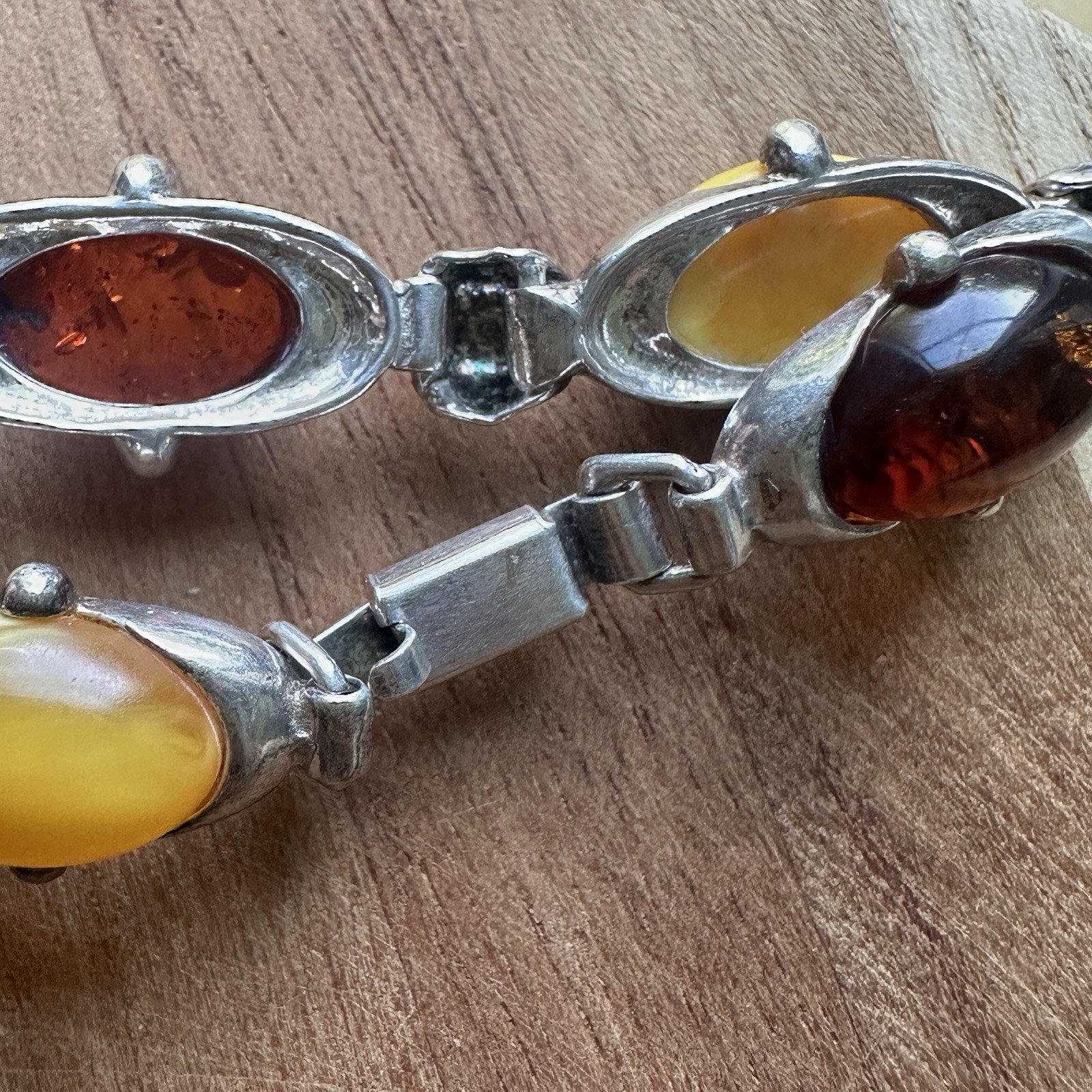 VTG Tennis Link Bracelet 7.25 inches Baltic Amber Egg Yolk 925 Sterling 14.9g