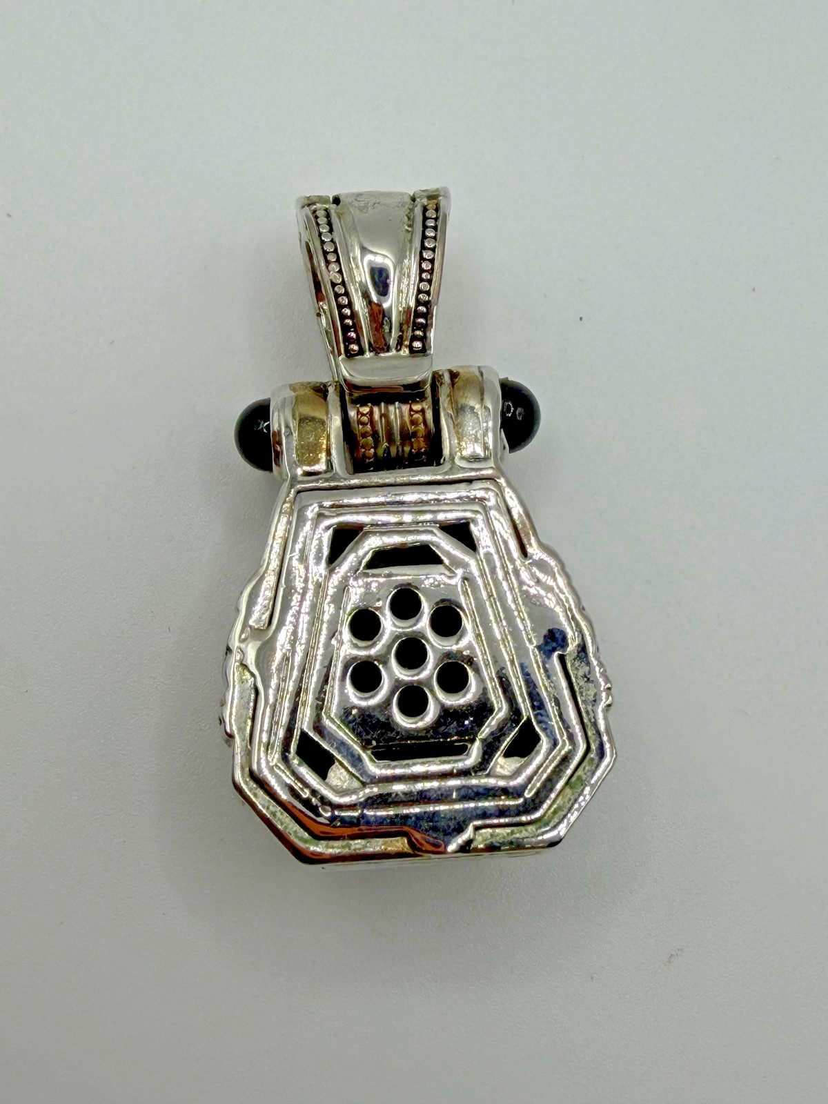 SILVER TONE RECTANGLE PENDANT BLACK STONE BAIL ENHANCER WOMENS STATEMENT JEWELRY