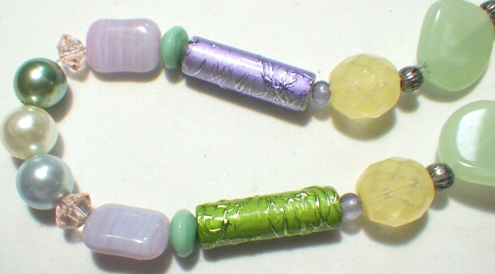 Vtg Agate/Crystal/Art Glass Bead Bracelet/Anklet, Multi-Color Pastels, ST 8.75″
