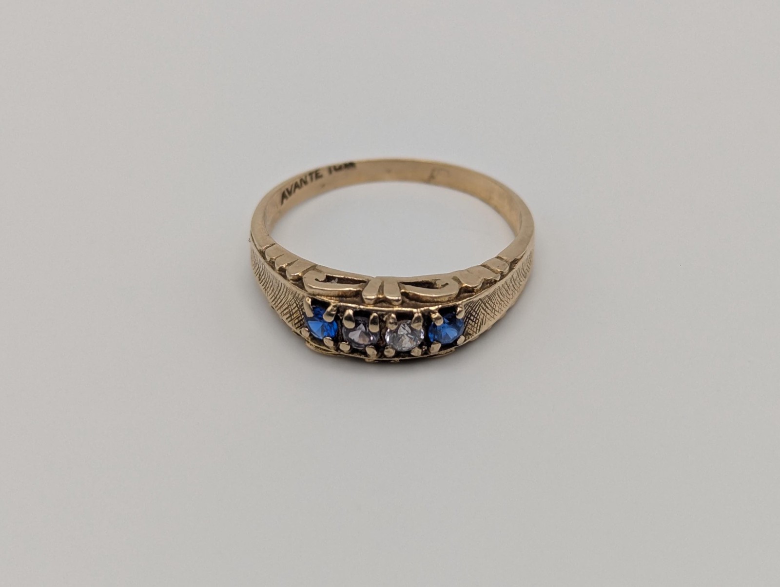 10k Yellow Gold Blue Topaz White Quartz Ring Vintage Half Channel Setting Ring