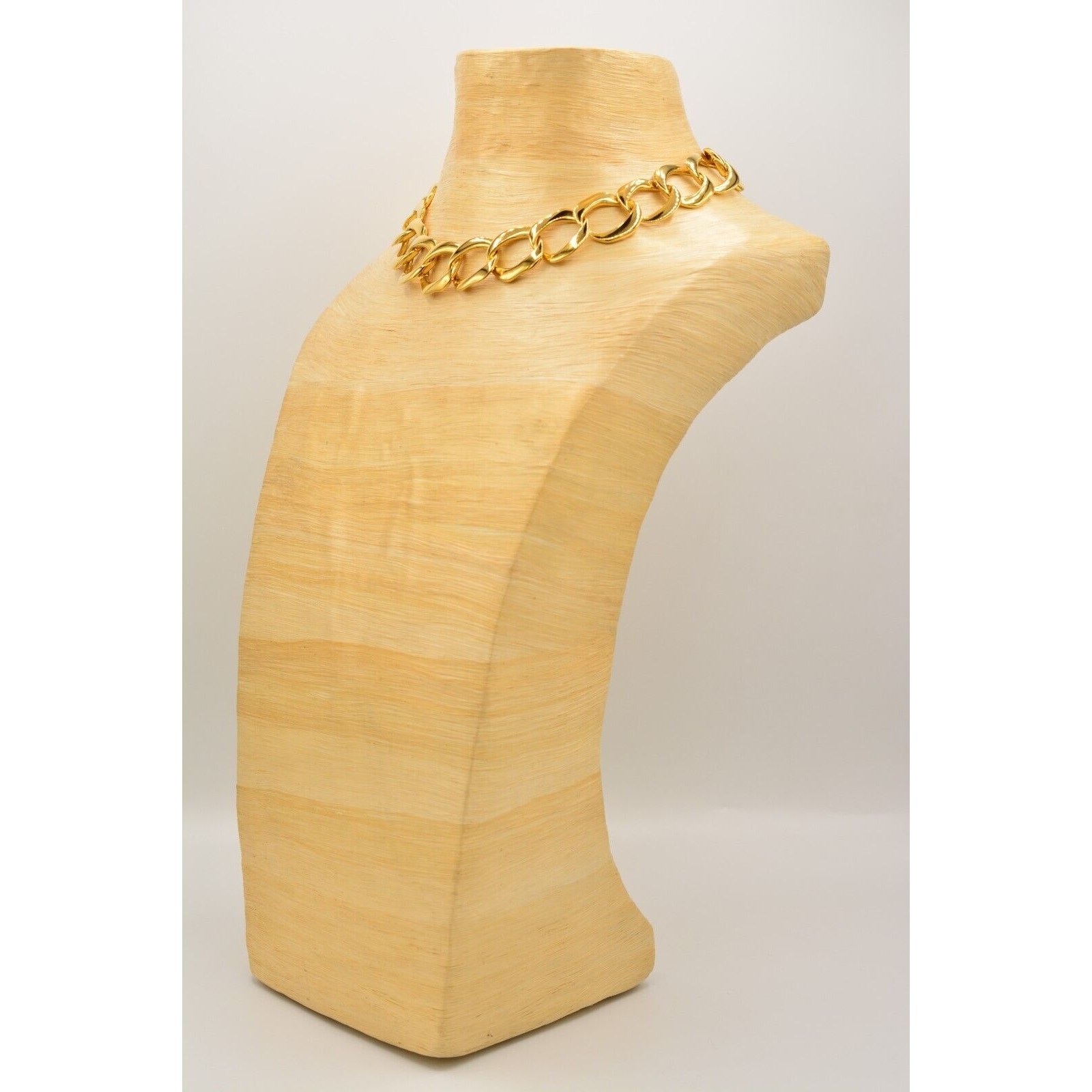 Vintage Linked Chain Gold Tone Metallic Chunky Shiny Yellow 1980s BinL