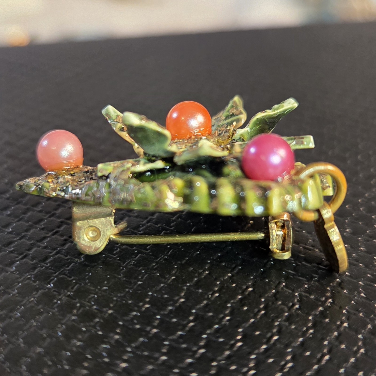 Vintage Christmas Tree Brooch w/ Dangling Micro Devotional Virgin Mary Catholic
