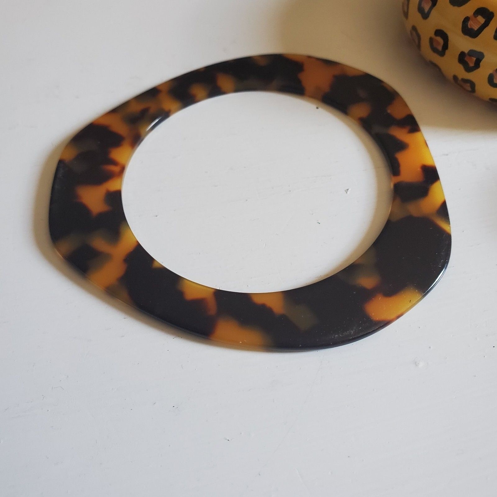 Vintage Leopard Animal Print Bracelets & Earrings, Painted Wood & Lucite
