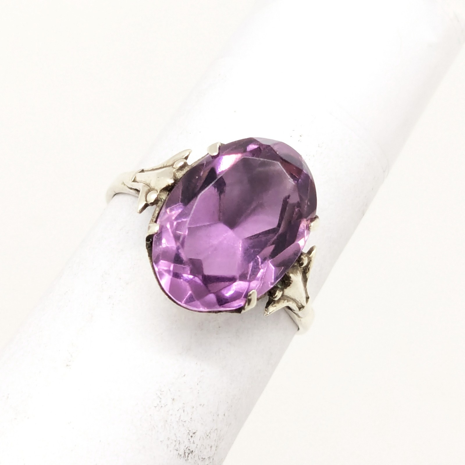 Vintage Soviet RING Silver⭐️875 Star stamp with Amethyst -size: 7US (17mm) | #73