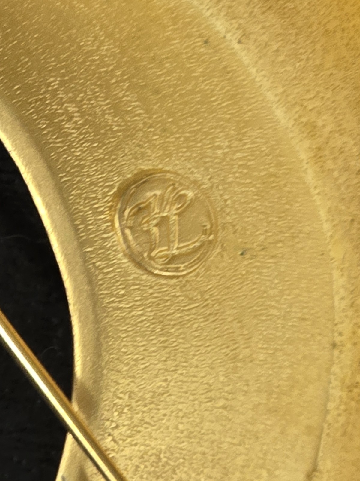 KARL LAGERFELD Brooch Pin Crescent Moon Drop Pearl Matte Finish Gold Tone