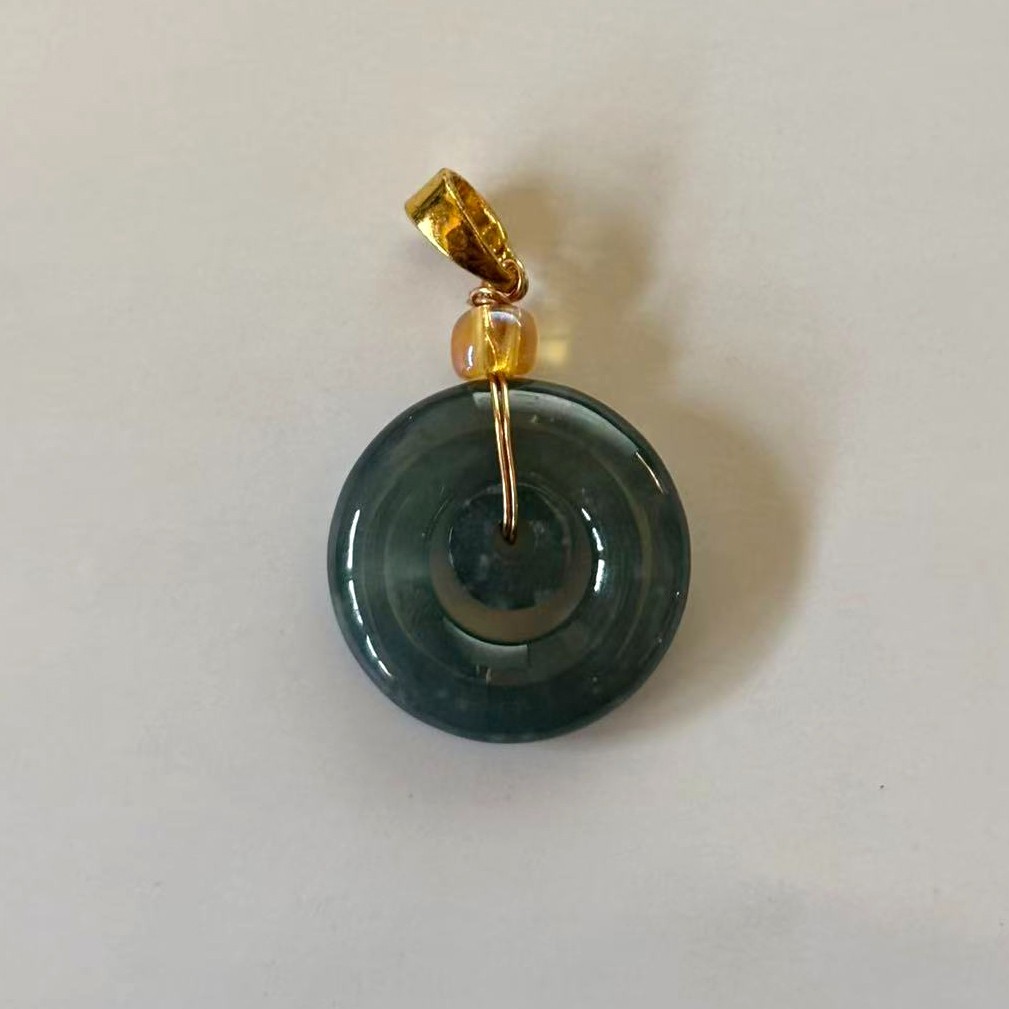 Natural Translucent Green Jade Jadeite Double-ring Small Pendant, 16x16x3mm