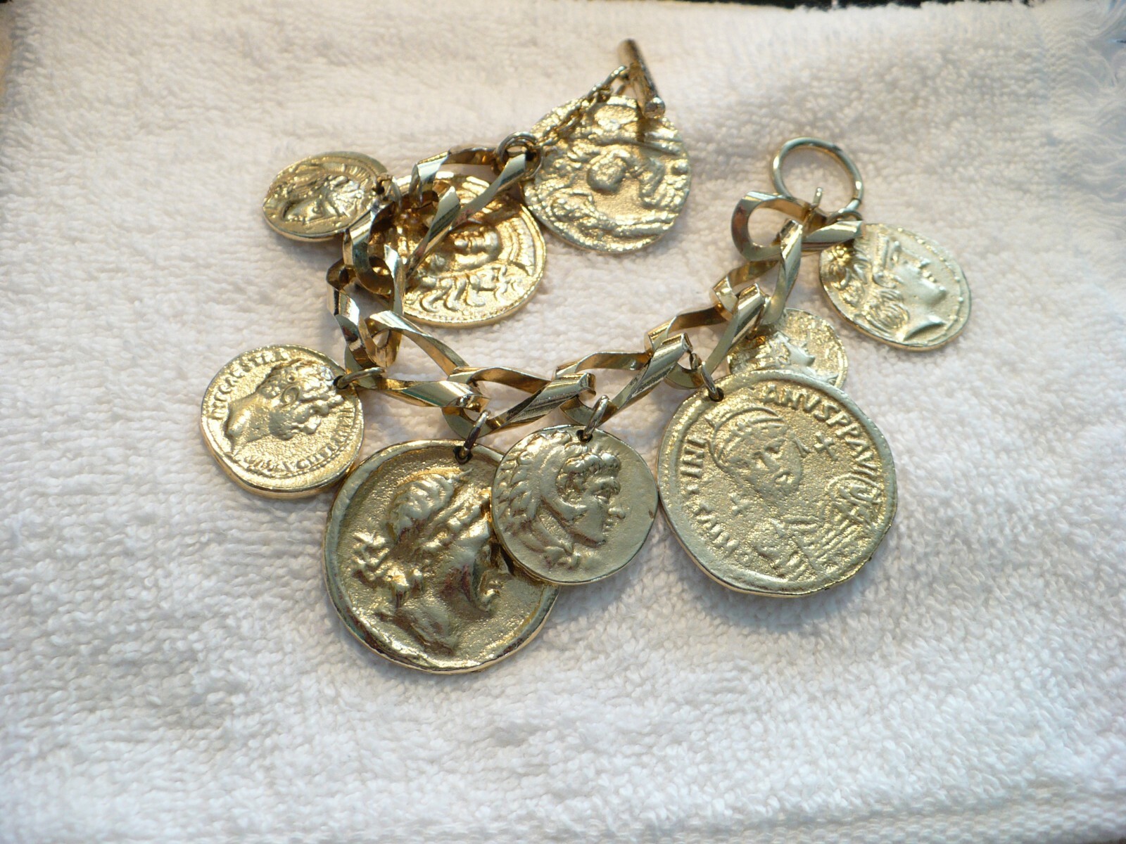 AAG- RUSSIAN GREEK OR SOUVENIR COINS BRACELET (GOLD-TONE) #605