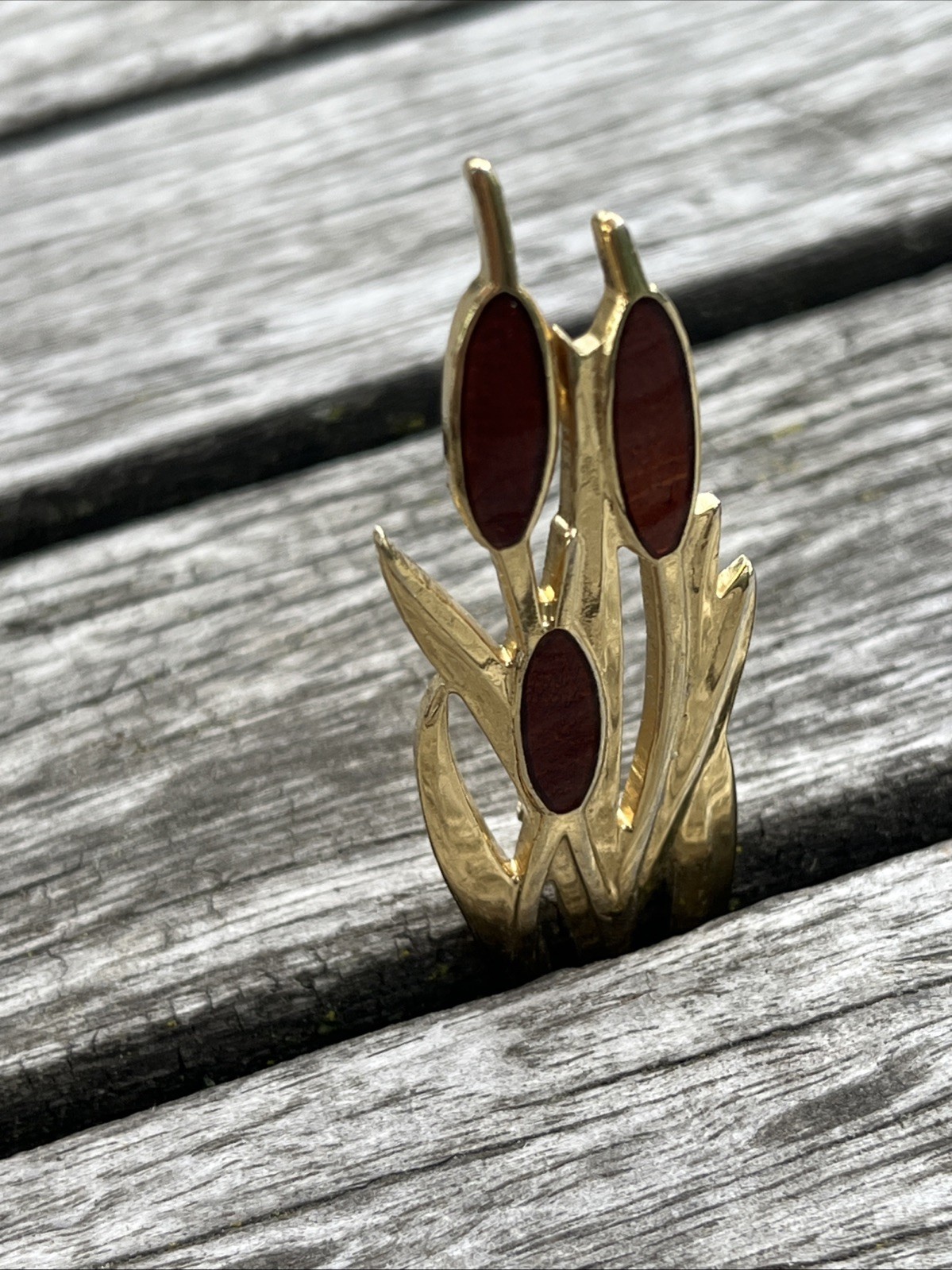 Vintage Cattails Whimsical Nature Brooch