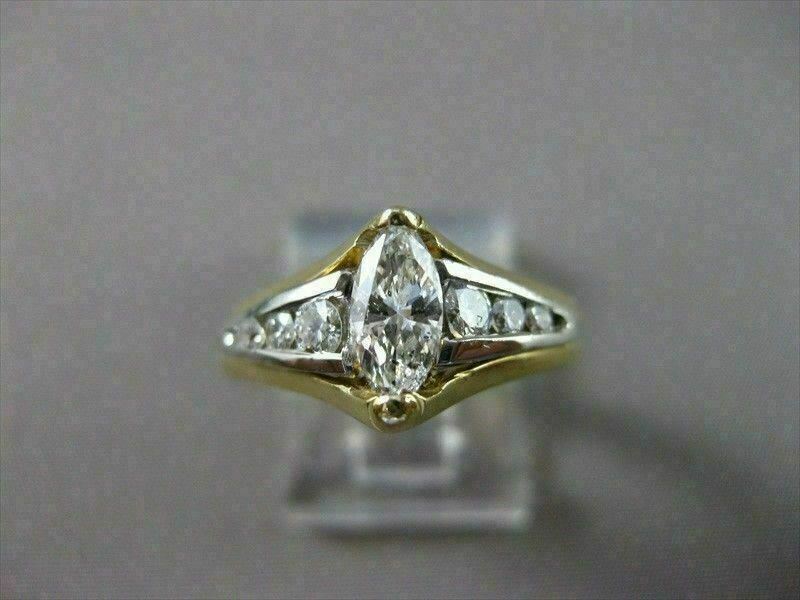 ESTATE .85CT DIAMOND 14K 2 TONE GOLD MARQUISE TENSION SET ENGAGEMENT RING #16335