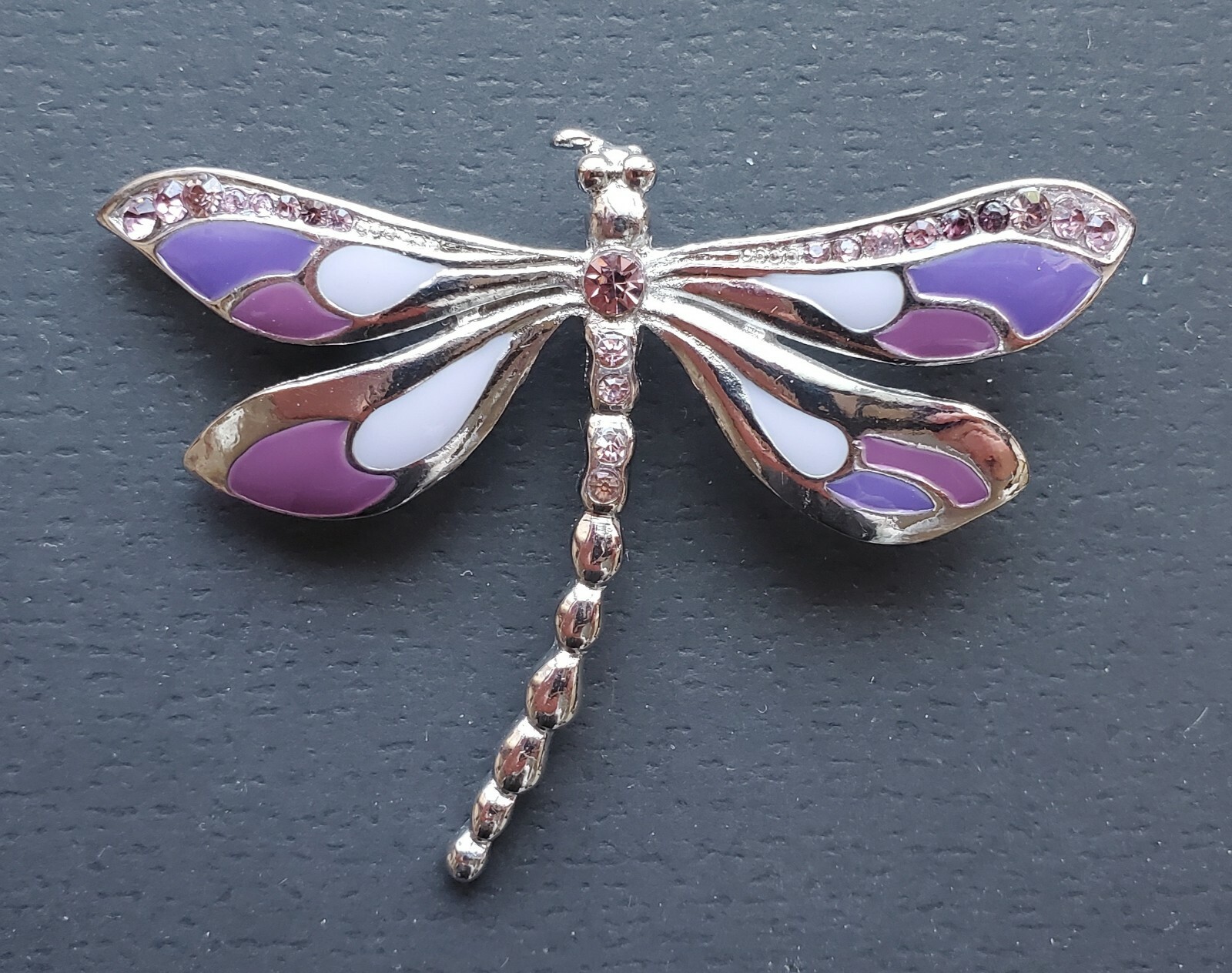 Vintage Silver Tone Rine Stone Enamel Dragonfly Pin Brooch