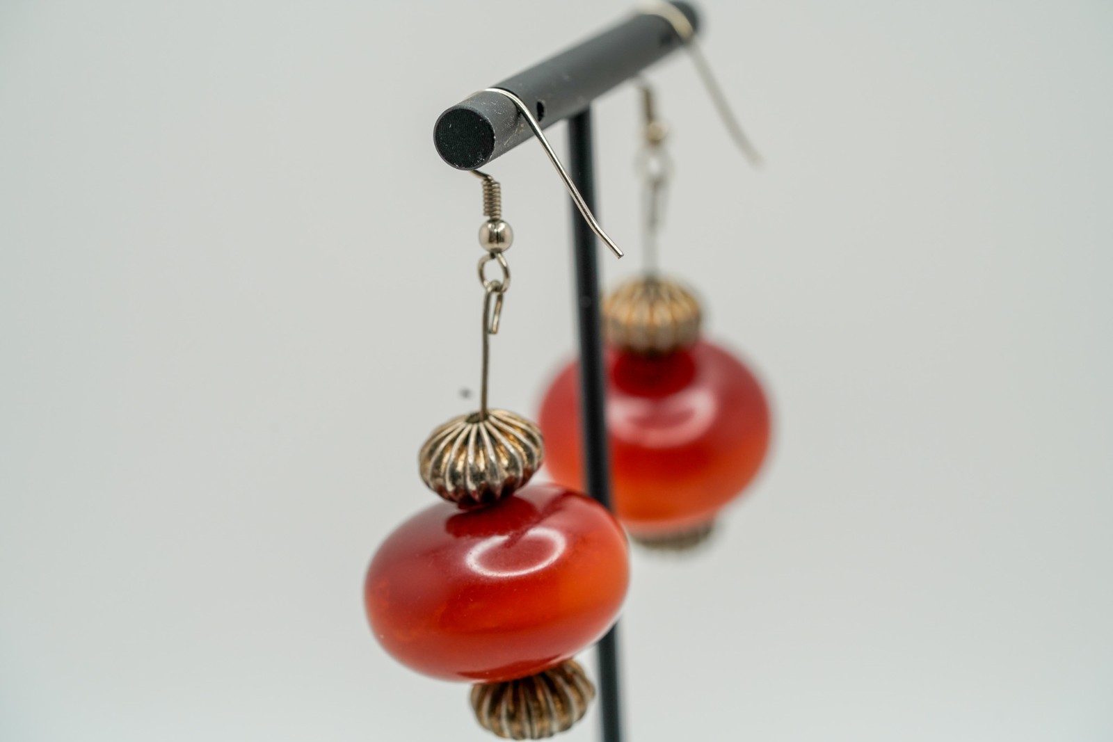 Vintage Silver Faux Amber Dangle Earrings 5.7cm EB1