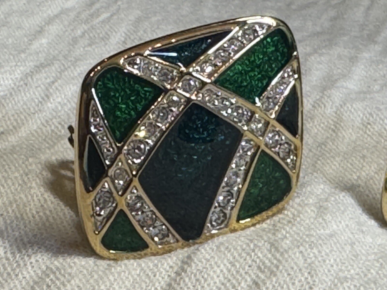 D.S. Coe Blue/Green Earrings With Clear Rhinestones CLIP ON