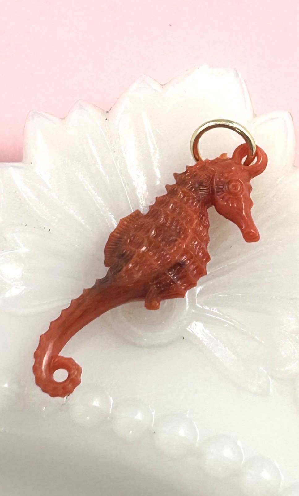 Vintage Charm Necklace Pendant Seahorse Orange Plastic Beach Jewelry For Women