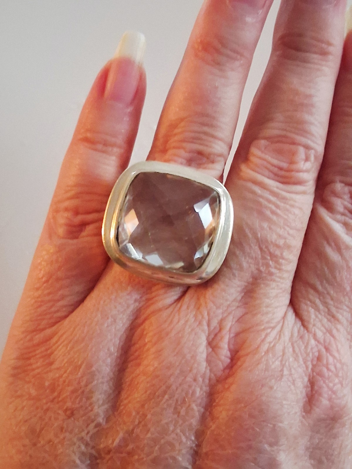 Huge Vintage Rock Crystal Clear Quartz Statement Ring Size 7.5 Sterling Silver