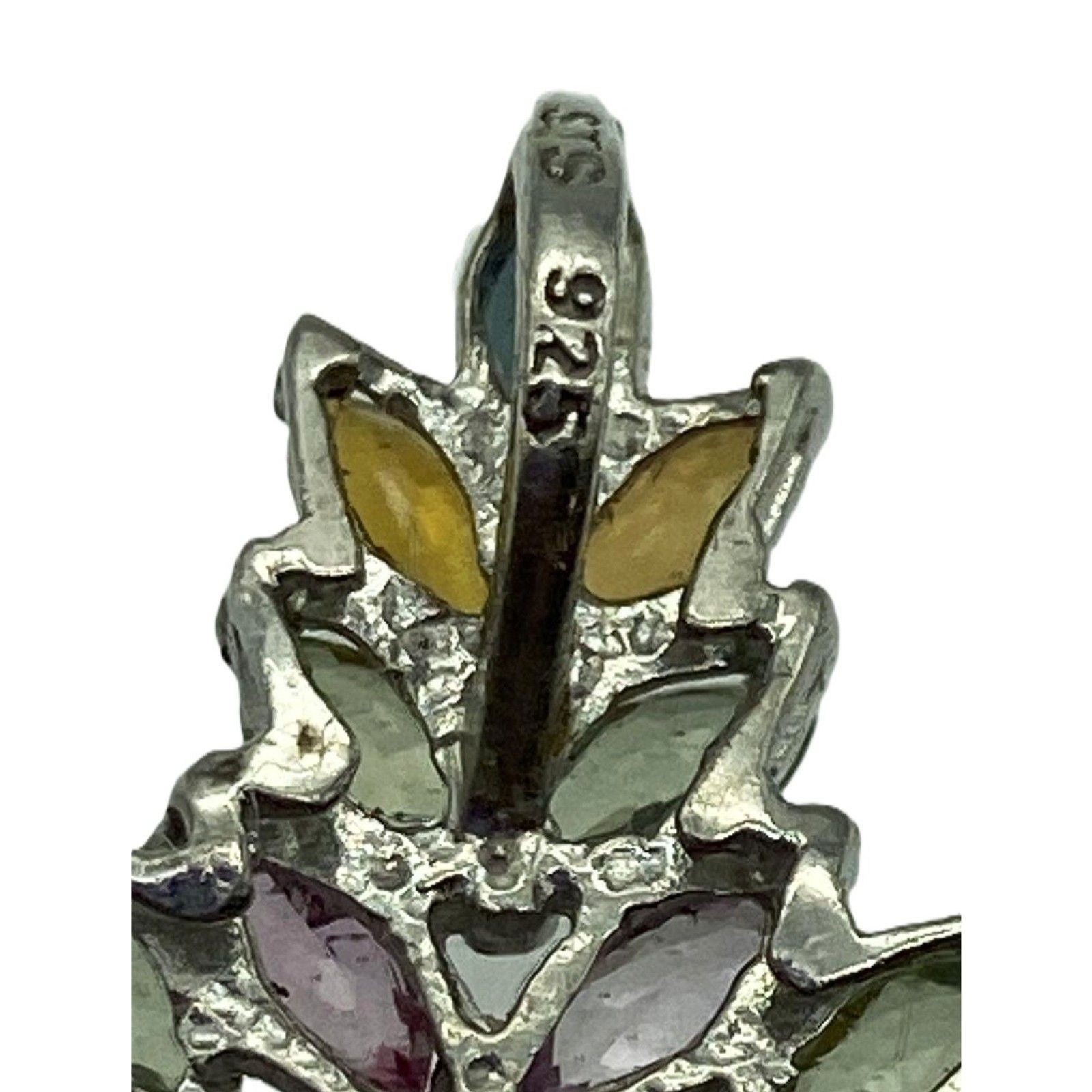 Sapphire Cross Pendant Prong Set Sterling Silver Multi Color pear cut 2.28g
