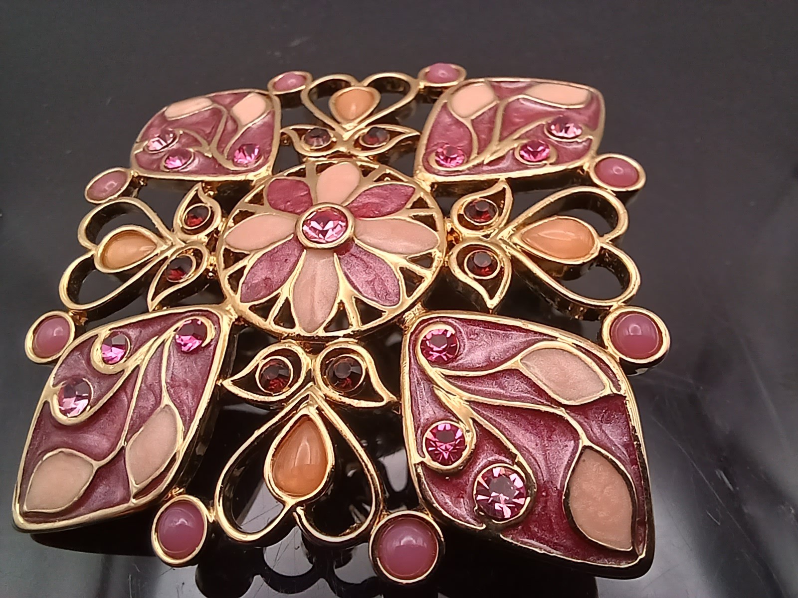 Vintage Cloissone Enamel Pin Rhinestone Square Brooch 1.5″ x 1.5″ Pinks Purples