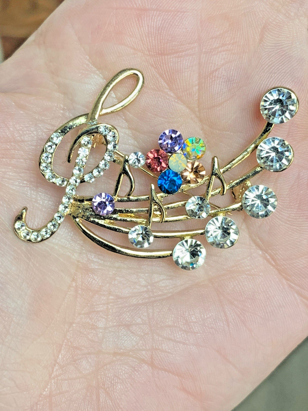 Vintage Musical Brooch Lot 21pc Treble Clef Notes Rhinestone Figural Gold Silver
