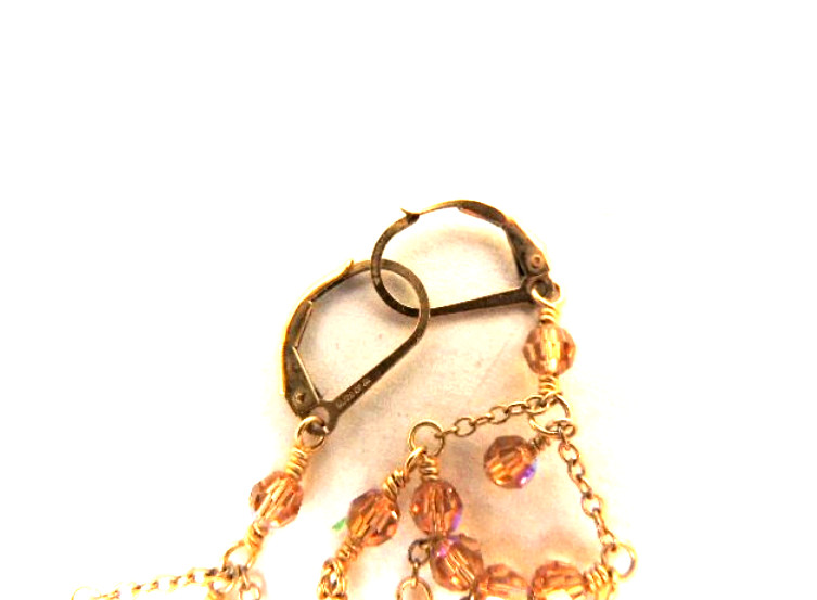 Vintage 14K Gold Filled Dangle Multi Faceted Earrings Amber/Brown Crystals
