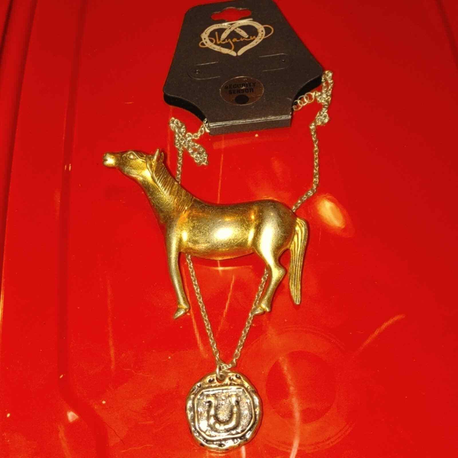 1950s~Brass horse brooch~1980s horseshoe necklace