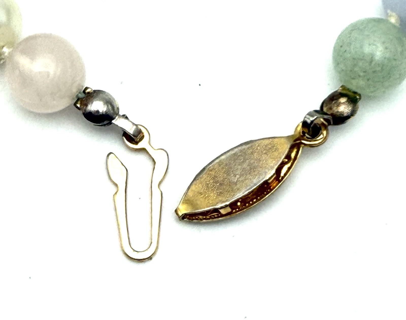 Vintage Pastel Beryl Gemstone Necklace Faux Pearl Accents 20” Fish Hook Clasp