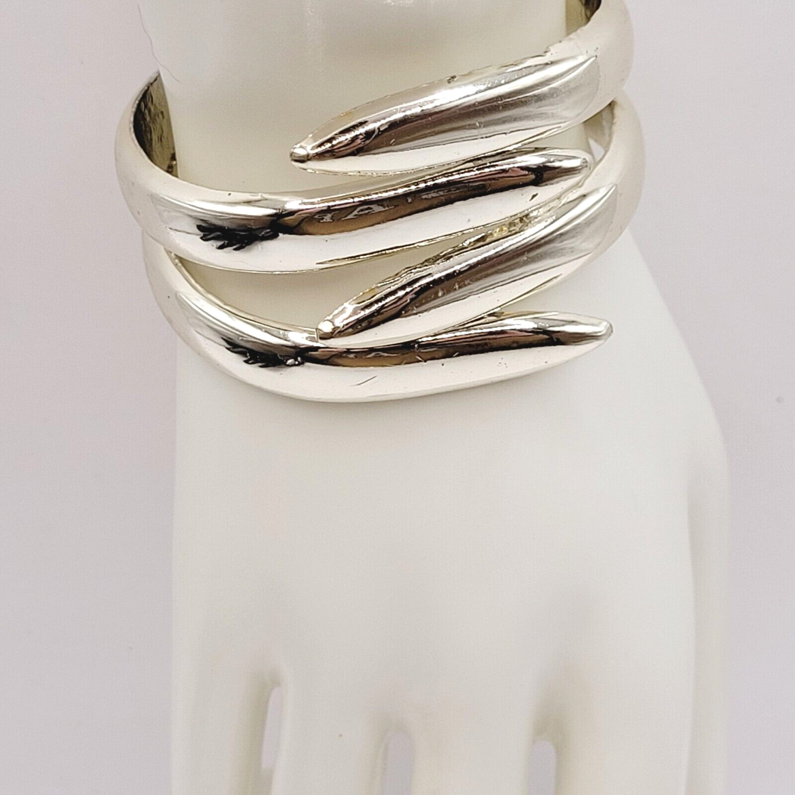 Silver Tone Modernist & Brutalist Hinged Cuff Open Metal Costume Bracelet 1980s