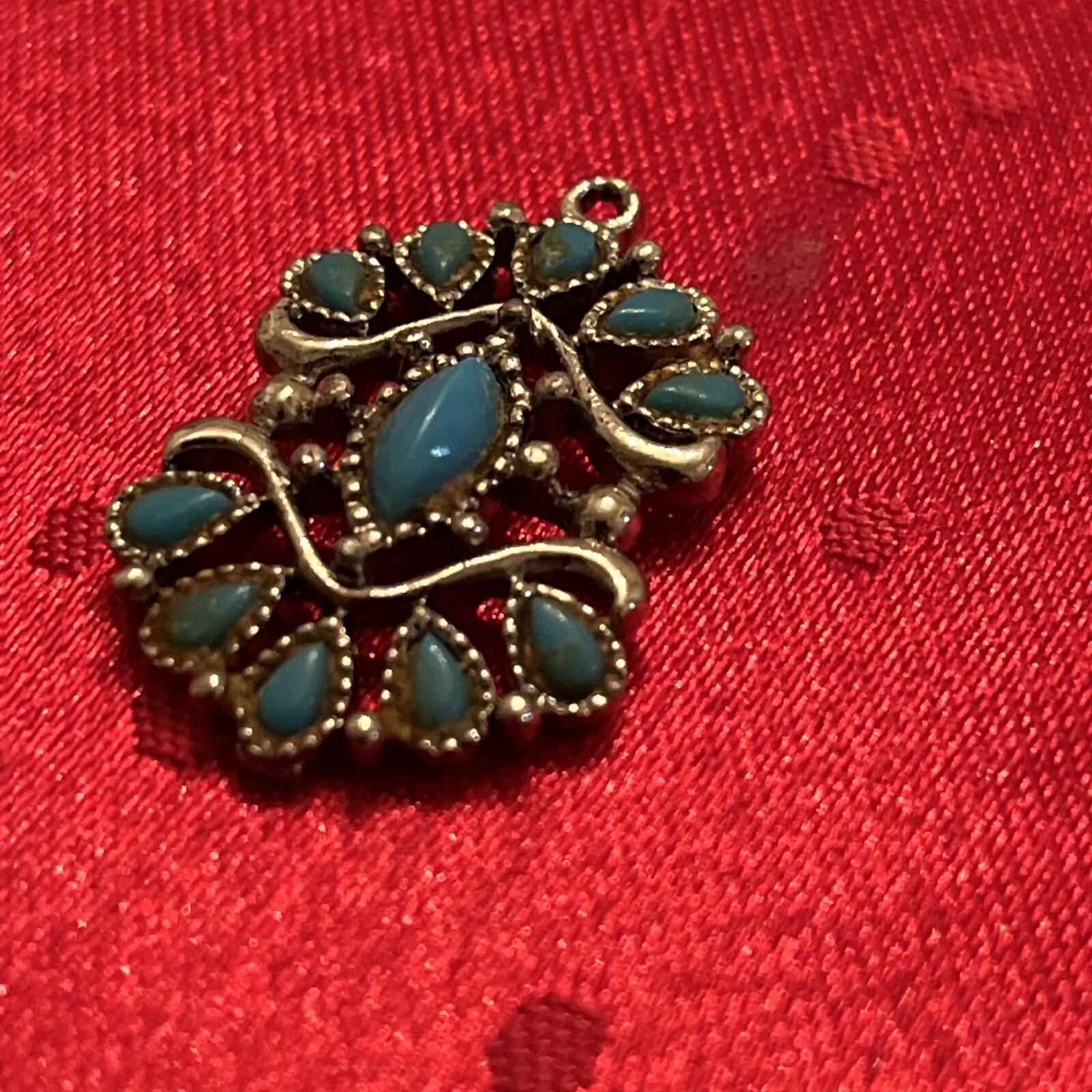 Silver Tone Turquoise Color Inlay Pendant Vintage