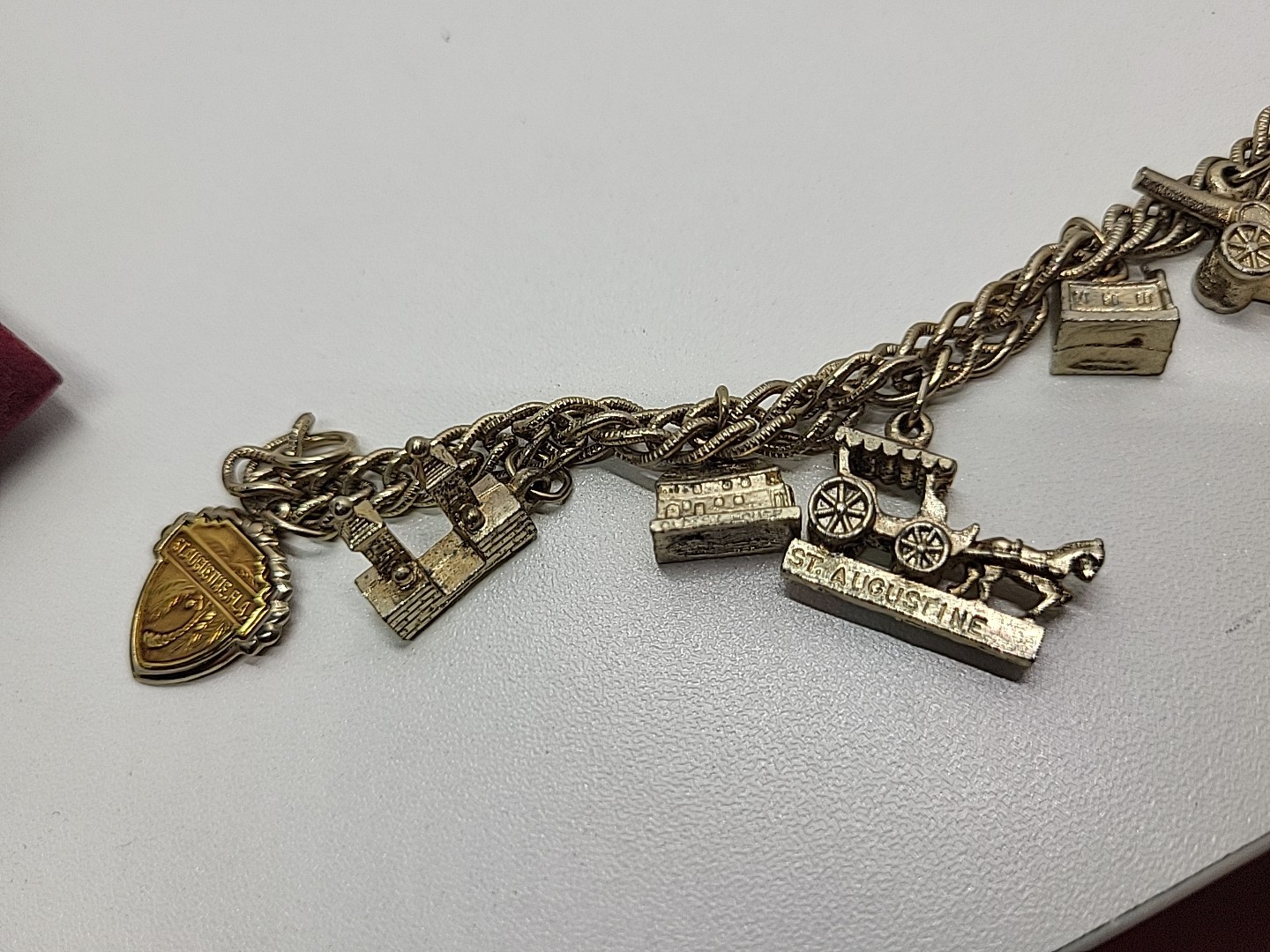 Vintage Saint Augustine Charm Bracelet Buildings Enamel Gold Tone Rope