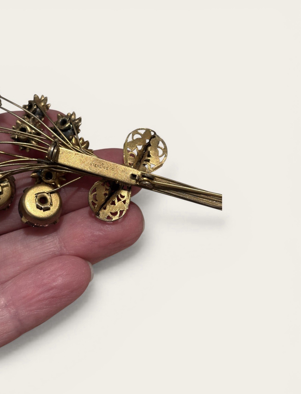 Vintage Gold Vermeil Sterling Silver Amethyst Color Floral Spray Bouquet Brooch