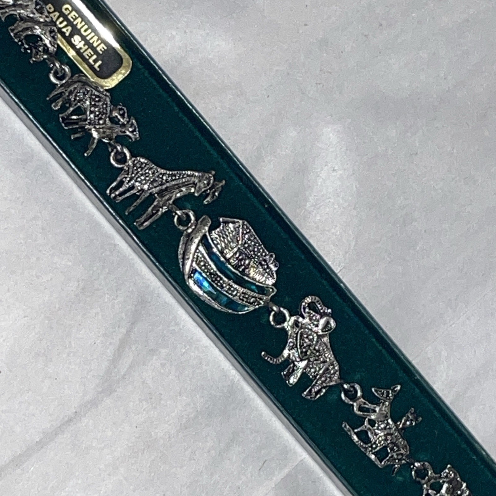 Vintage Genuine Paua Shell Bible Story Noah’s Ark 7.25″ Bracelet Sterling Silver