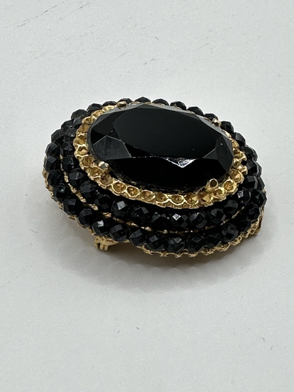 Vintage Vendome Black Crystal Brooch Gold Plated Convertible Pendant