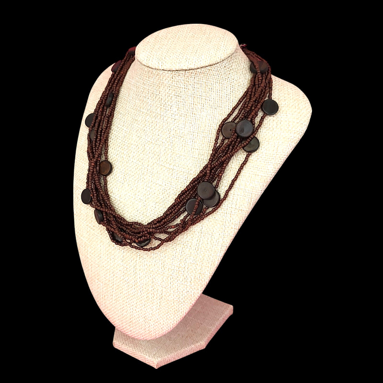 VTG NY Chunky Boho Multi-strand Beaded Earthy Natural Festival Necklace