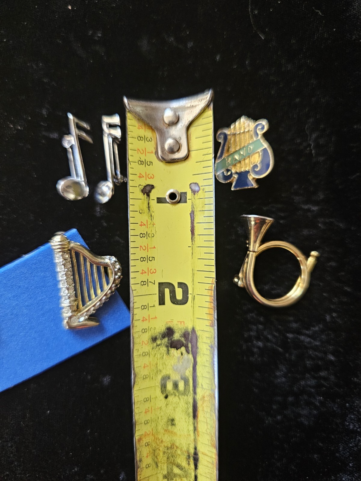 Vtg 7p Lot Of Pins Band Music Notes Enamel Mixed Metals Instruments Harp Horn