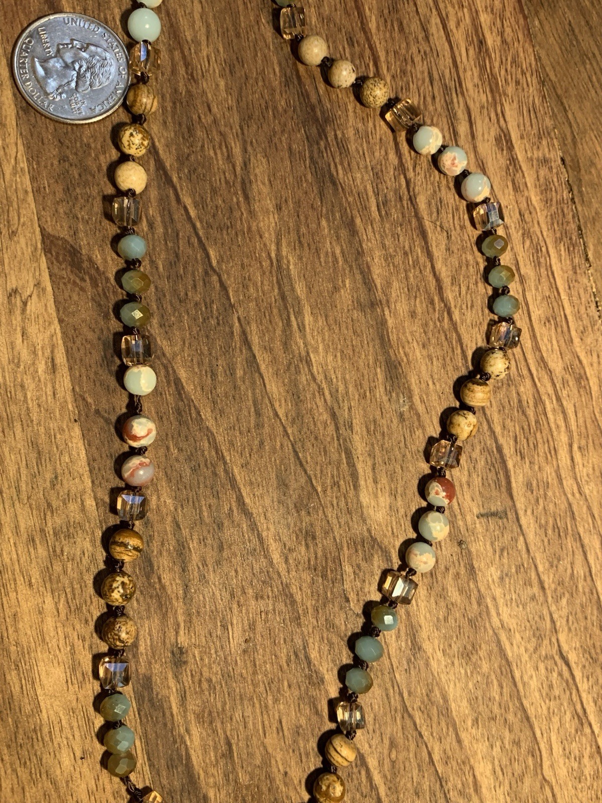 Vintage Boho Ocean Jasper Stone Crystal Artisan Beach Earthtones Necklace