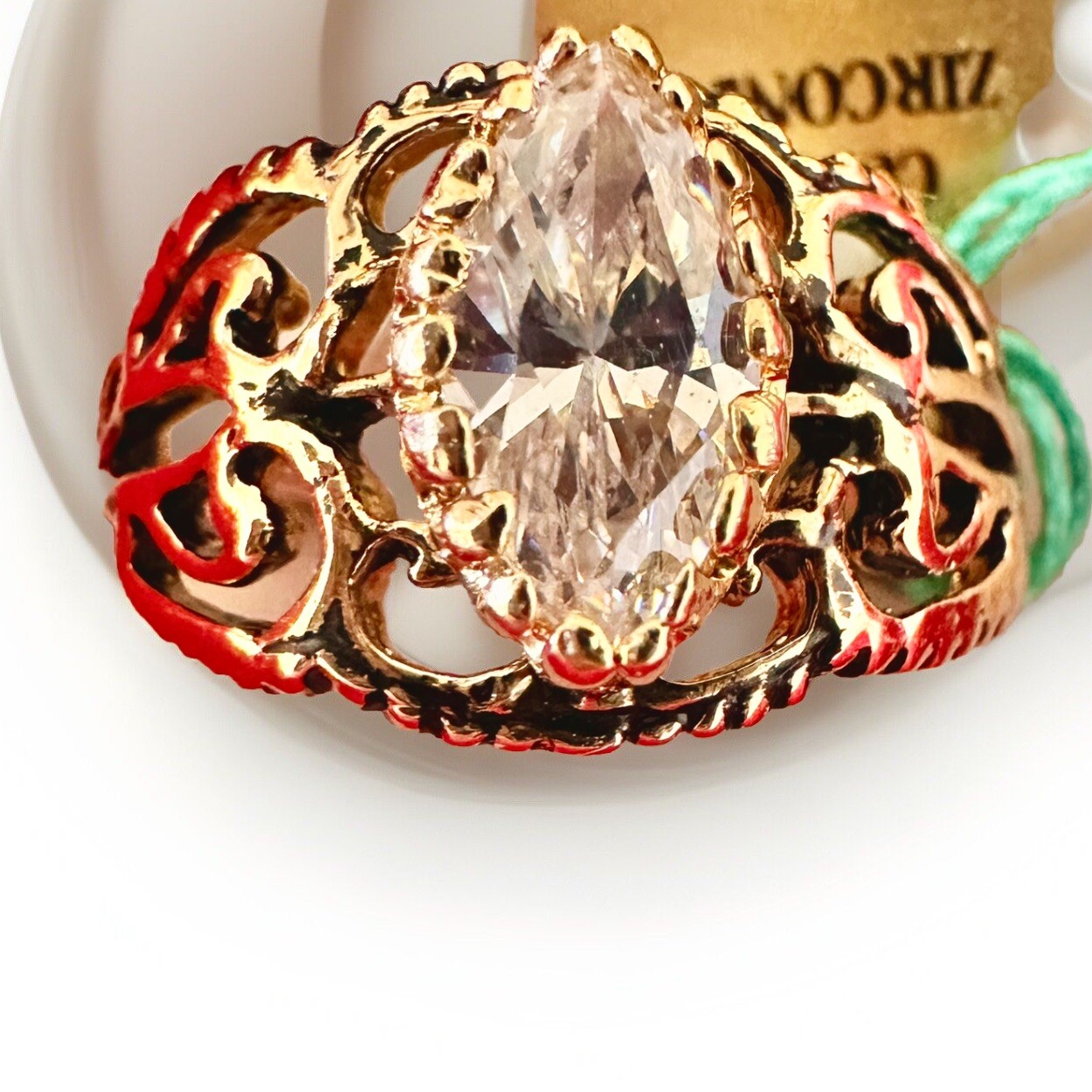 NEW Vintage Cubic Zirconia 14K Dura-Klad Gold Electroplate Cocktail Ring Sz. 9