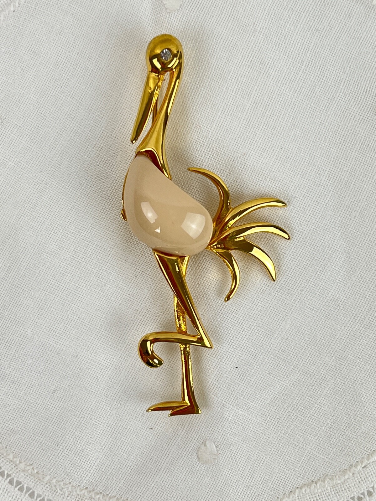 Lot of 3 Gold Tone Bird Brooches Pins Jelly Belly Rhinestones Red Orange Cream