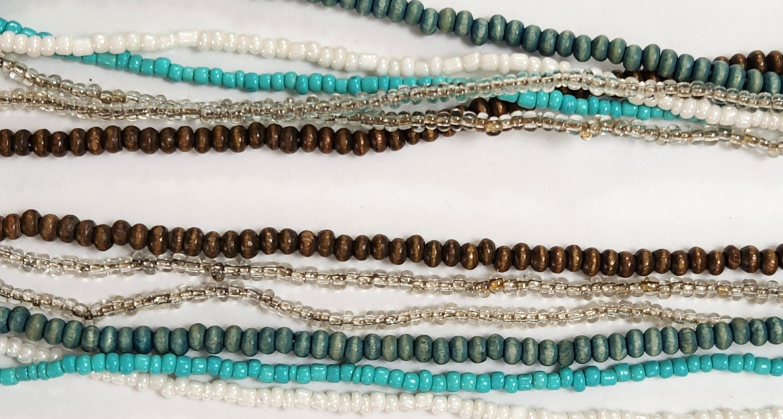 Vtg 6 Strand Seed Bead Necklace Earthtones Wood Glass Boho Native Southwestern