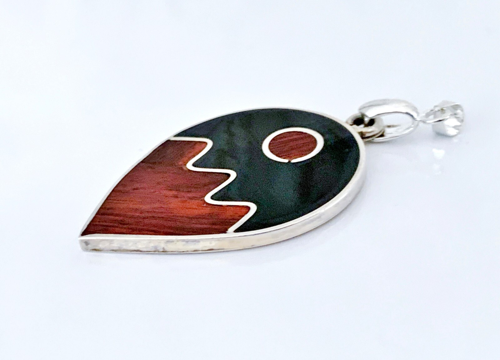 Vintage Modernist Sterling Pendant Silver 925 Onyx Artisan Bold