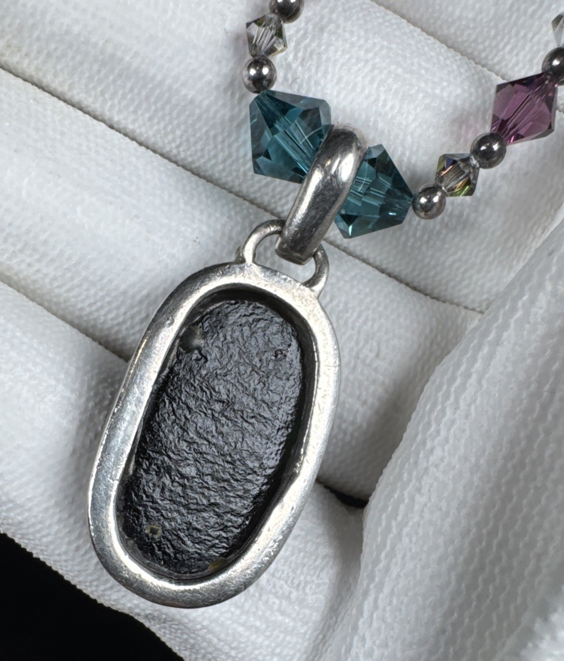 ✨Vintage Dichroic Glass 925 Sterling Silver Beaded Necklace 18” Toggle Closure
