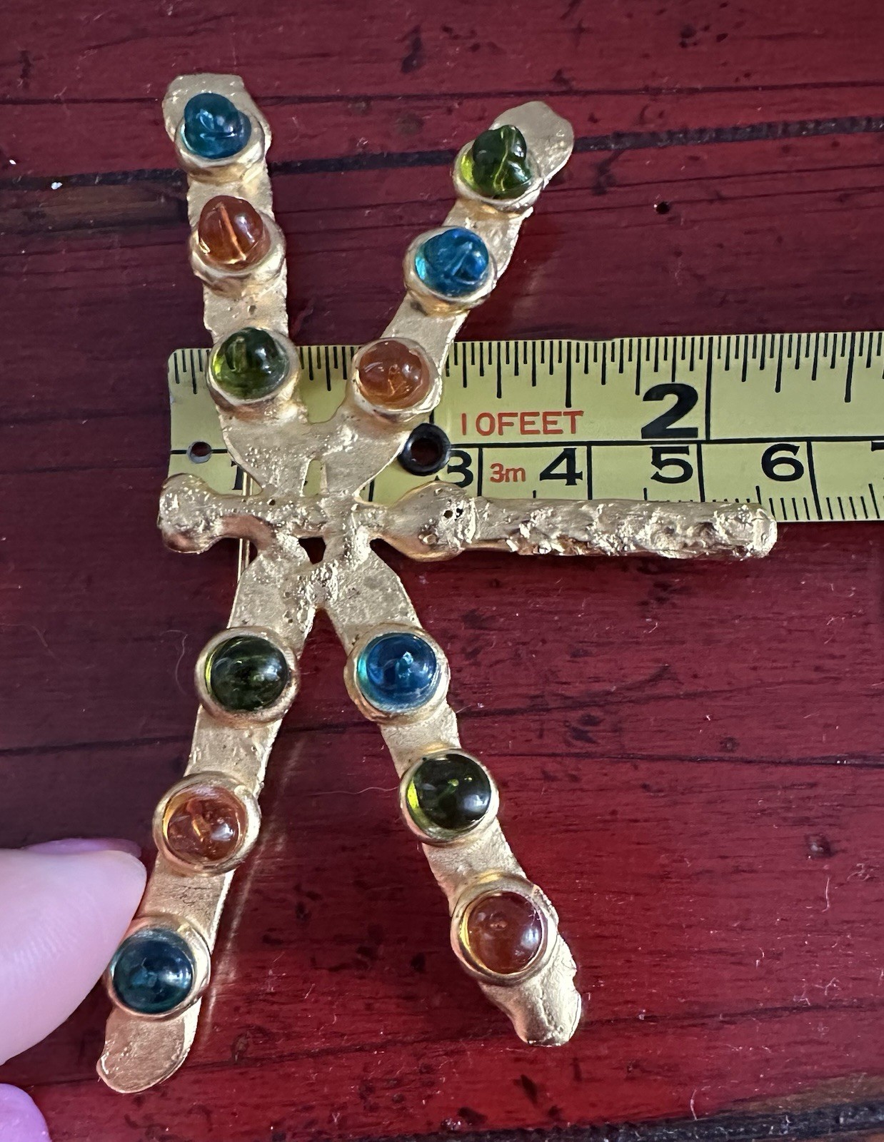 Deanna Hamro Gold Brooch Dragonfly 1980’s Poured Glass Gripoix Cabochon Pin