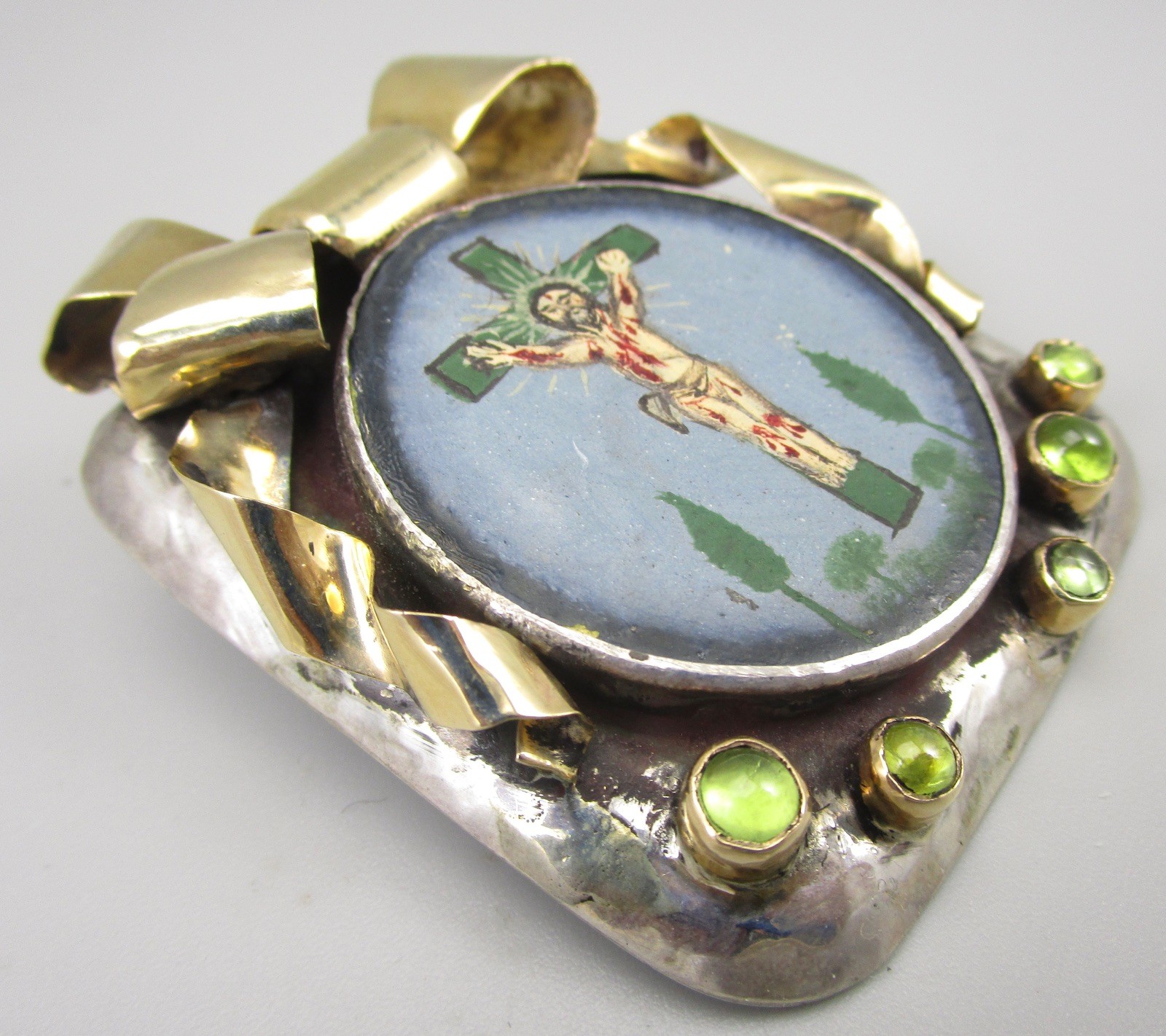 RARE OOAK DIAN MALOUF STERLING 14K ANTIQUE CRUCIFIX  BROOCH PENDANT $3800 RETAIL